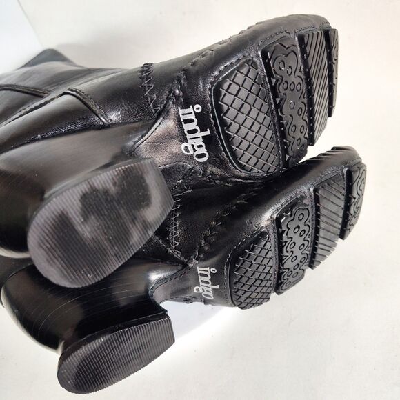 Clarks Indigo Leather Knee High Tall Boots Black Size 8 Whimsical Spool Heel Zip - Picture 9 of 14